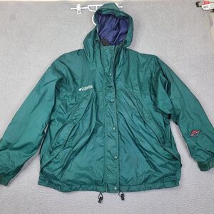 Vintage Columbia Jacket Womens XL Green Omni Tech Full Zip Packable Windbreaker‎